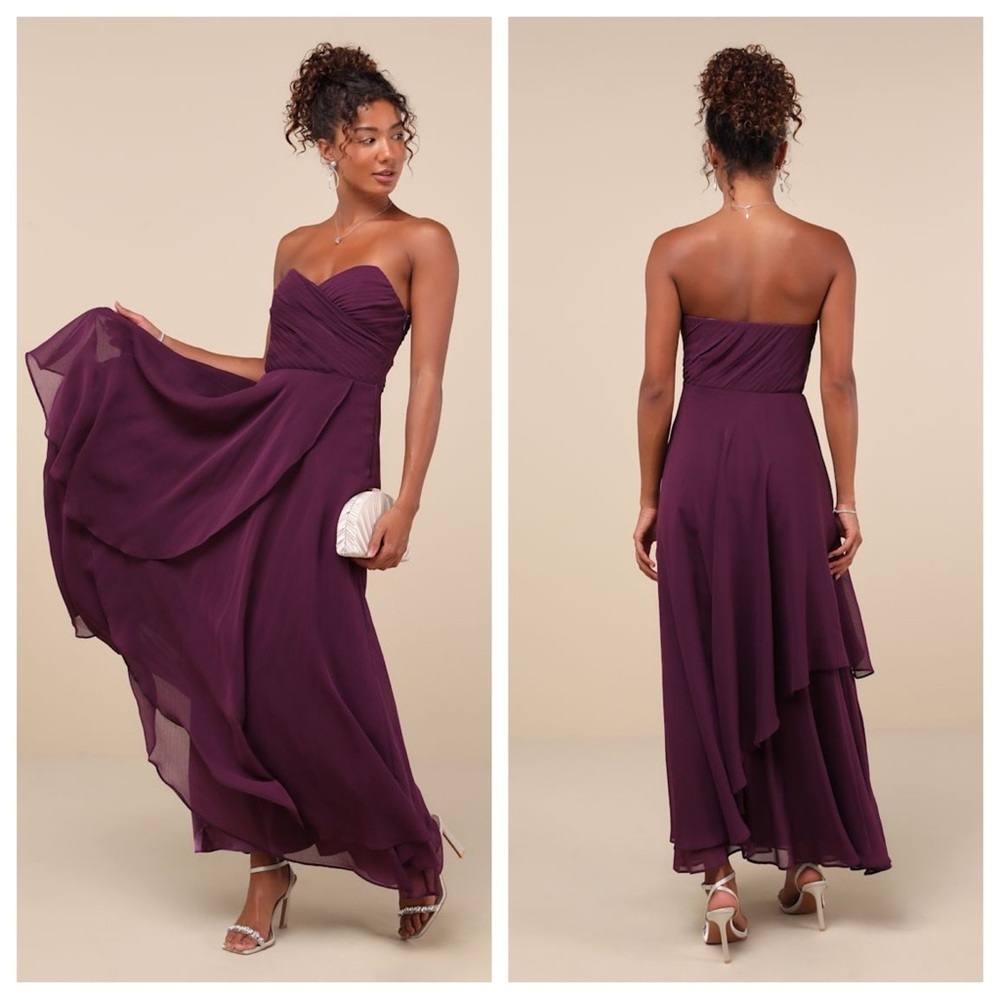 Lulus Revered Elegance Purple Pleated Strapless Maxi Dress - Picture 1 of 5